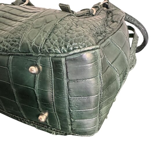 Suarez New York Women's Green Embossed Crocodile Exotic Leather Double Straps - Picture 7 of 13